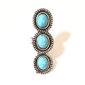 TRIBAL BOHO LONG FAUX TURQUOISE GEMSTONE GIFT RING